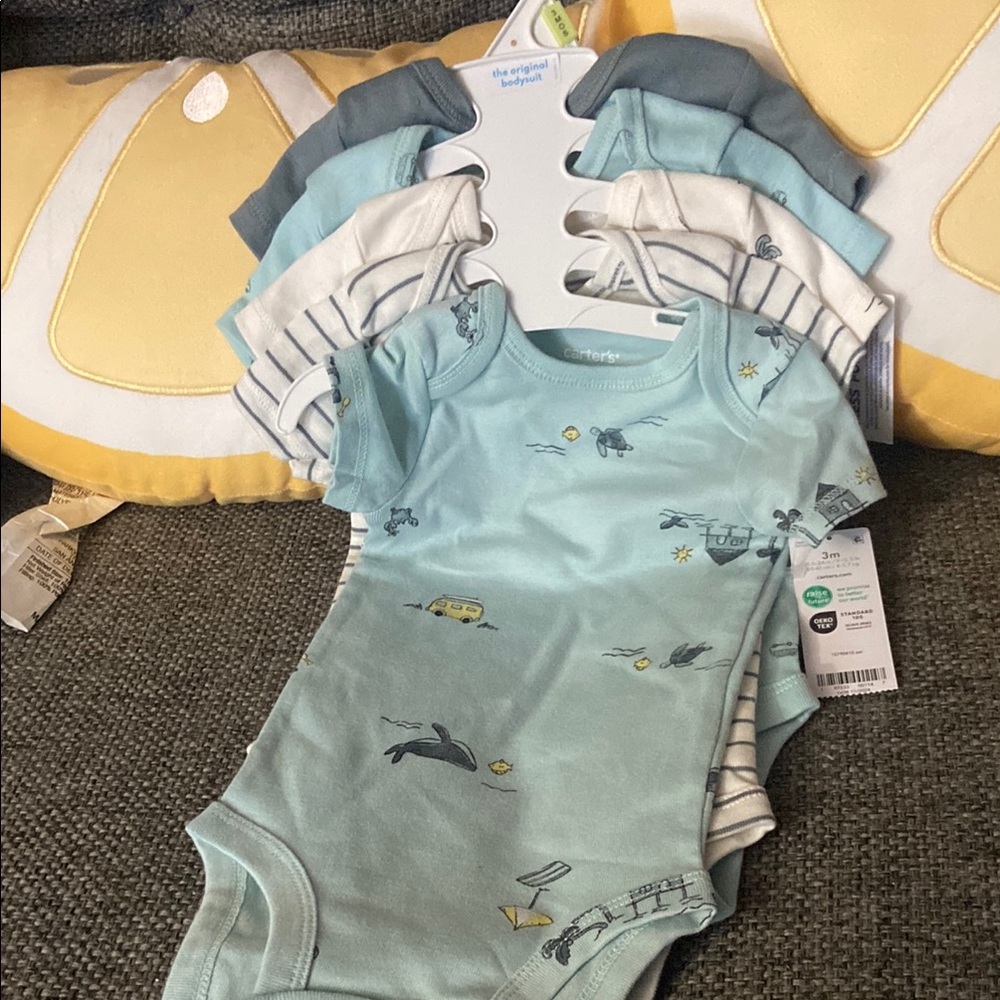 Baby Bodysuit Set in Blue and White